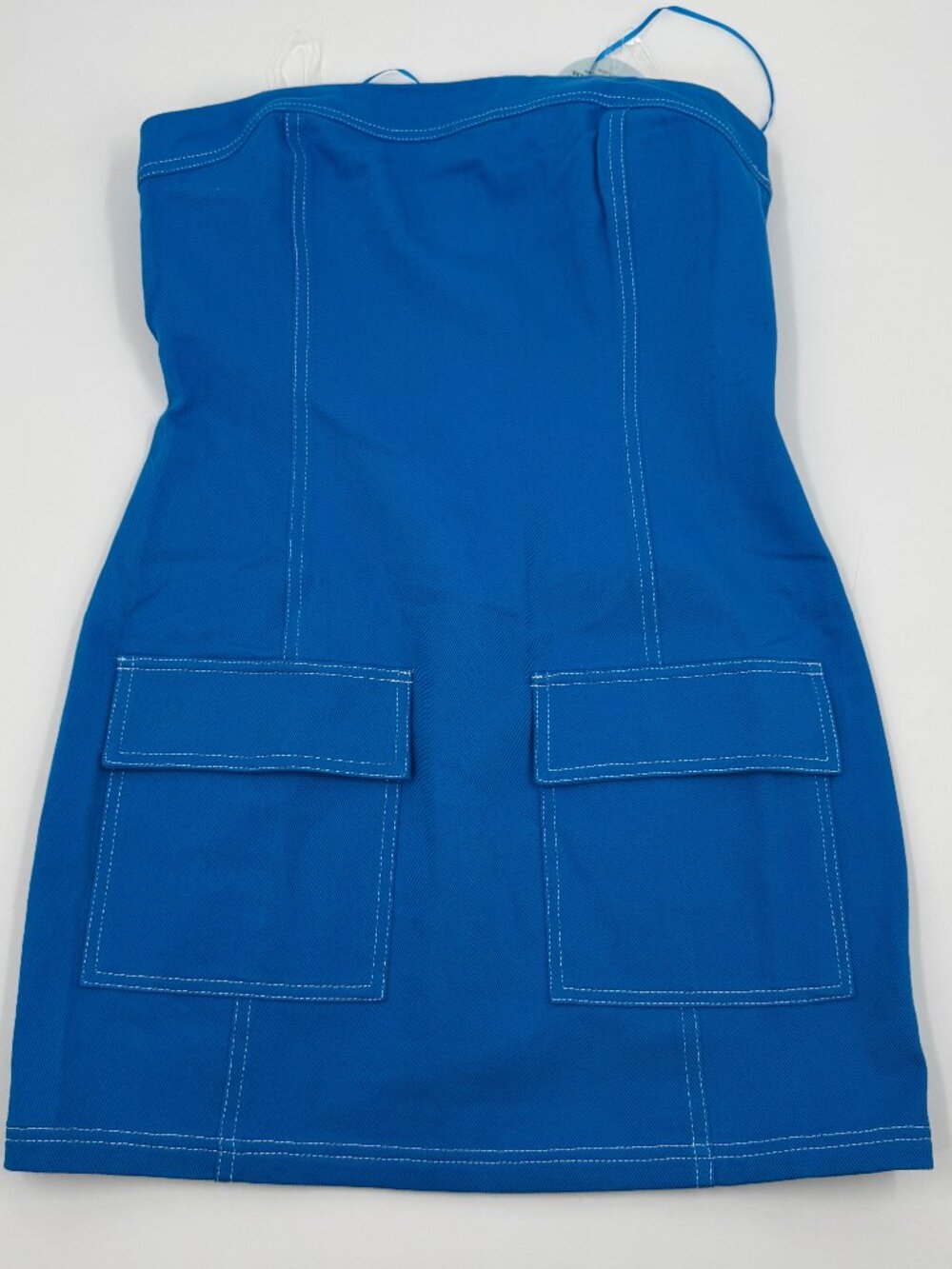 Cloud Ten Mini Dress Womens Medium Blue Strapless Contrast Stitch Cargo Pockets‎